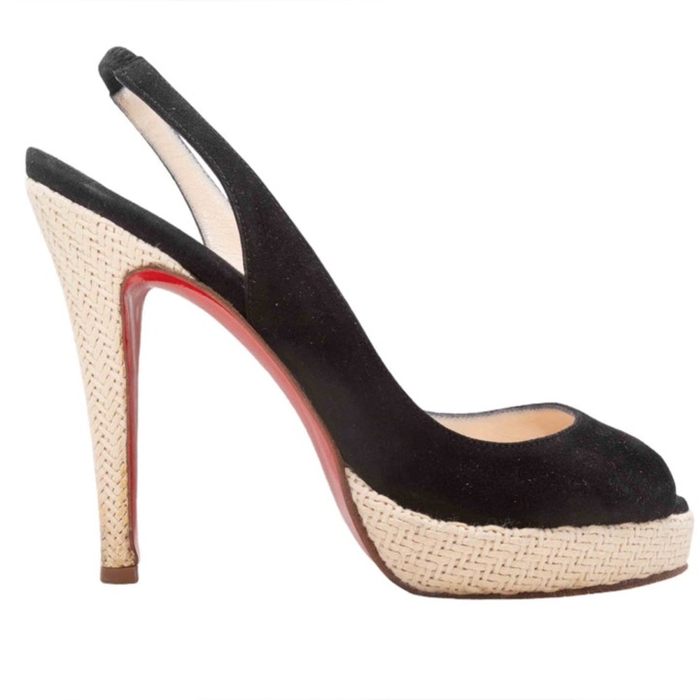 CHRISTIAN LOUBOUTIN SUEDE PEEP-TOE HEELS SIZE 36.5
